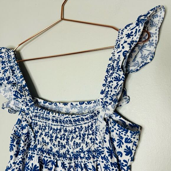 MINKPINK Blue Ithica Square Neck Cotton Print Ruffle Mini Dress Size Small - Picture 4 of 9